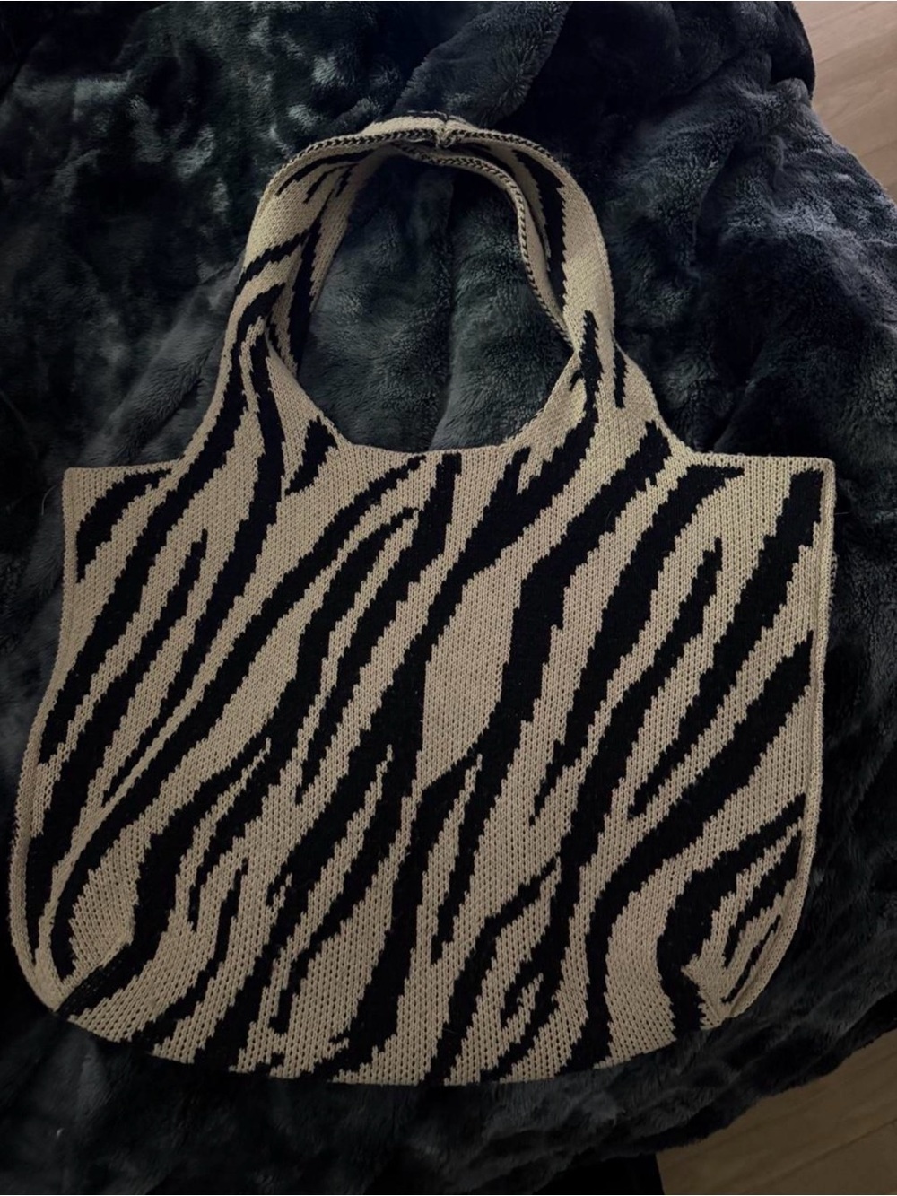 Anthropologie Zebra Knit Tote - Black and Cream